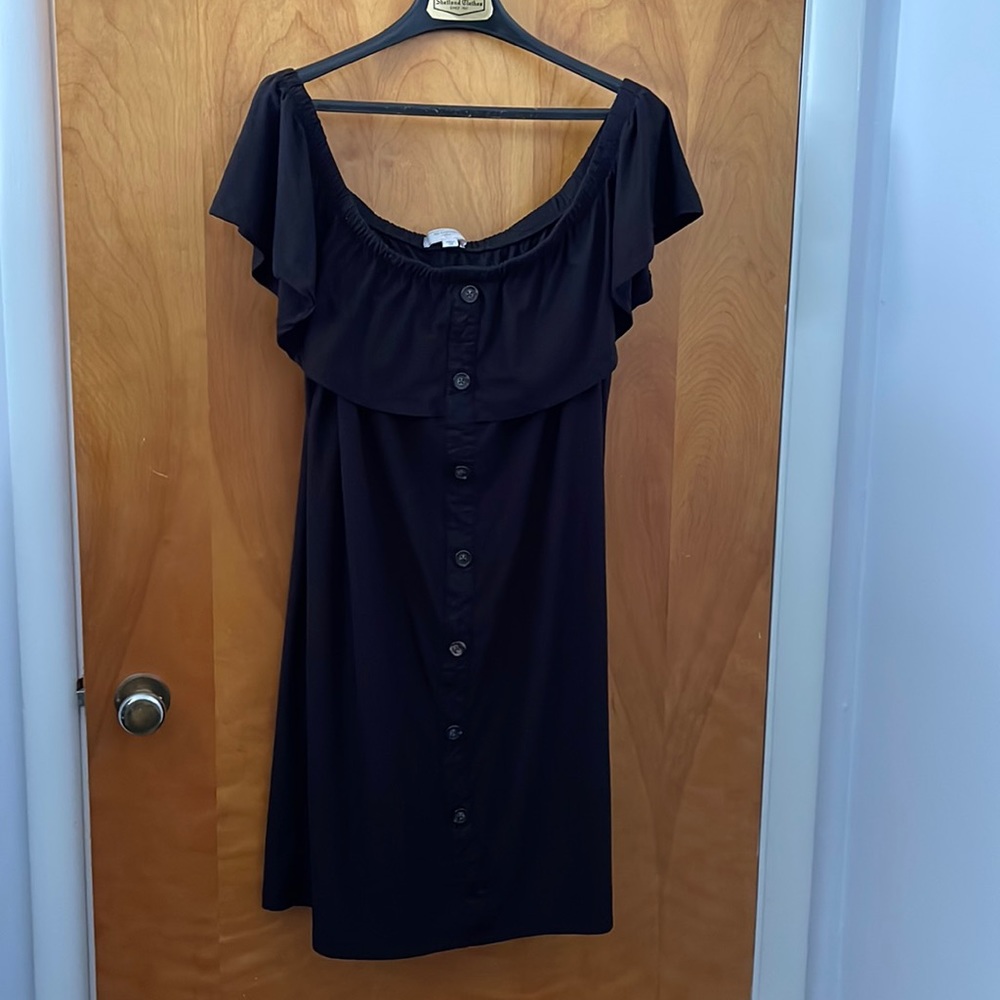 Soft black dress on or off the shoulder